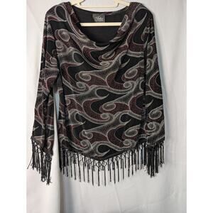 Vintage Artex Collection Womans‎ Fringe Patterned Blouse Boho L)660)